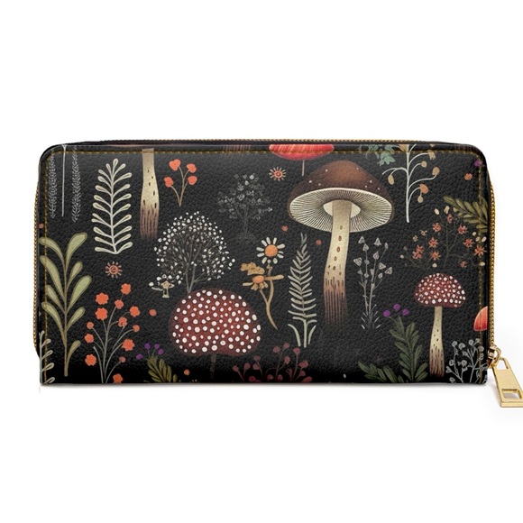 Witchy Fungi Zipper Wallet | Dark Forest Design | Witch-Themed, Mushrooms - Picture 1 of 6